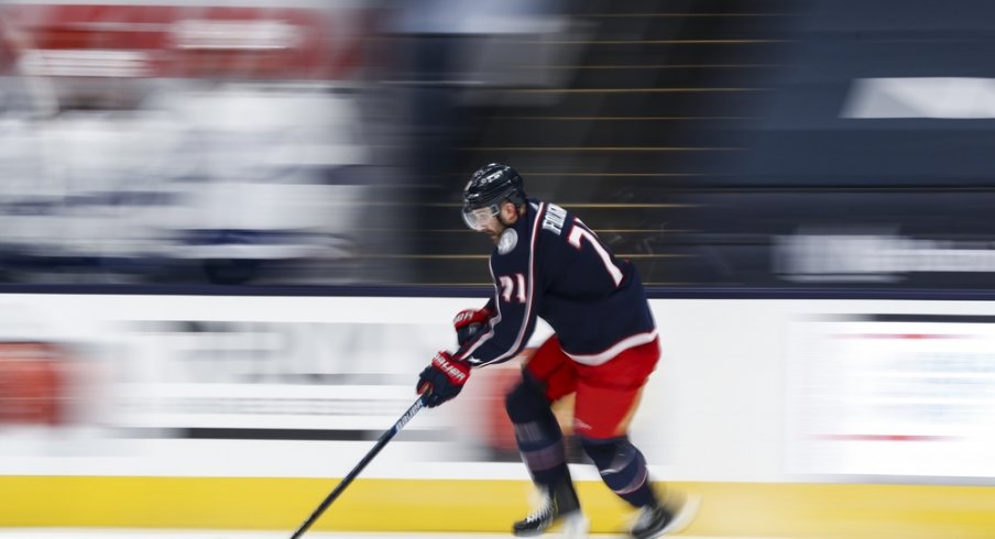 Columbus Blue Jackets left wing Nick Foligno (71) skates with the puck against the Tampa Bay Lightning at Nationwide Arena.