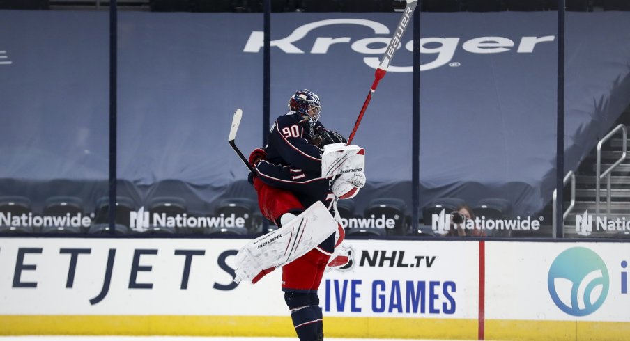 First Nationwide Arena hug of the new season.