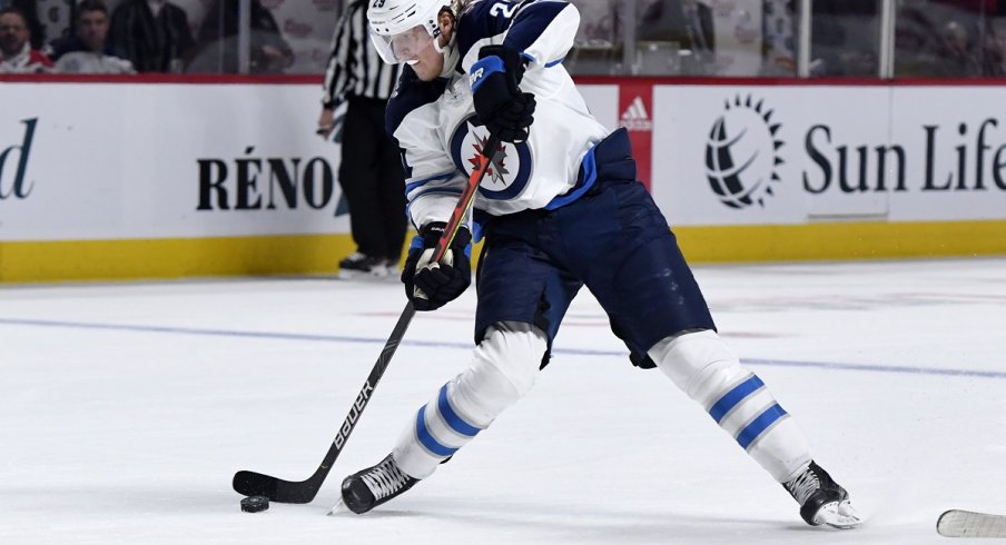 Patrik Laine takes a one-timer against the Montreal Canadiens