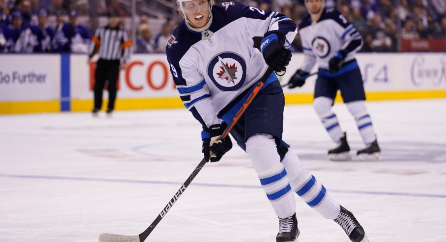 Winnipeg Jets forward Patrik Laine (29) skates against the Toronto Maple Leafs at Scotiabank Arena. Winnipeg defeated Toronto in an overtime shoot-out. 