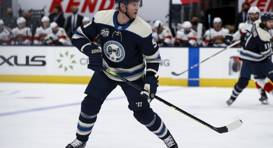 Columbus Blue Jackets center Mikko Koivu (9) skates against the Florida Panthers in the first period at Nationwide Arena.