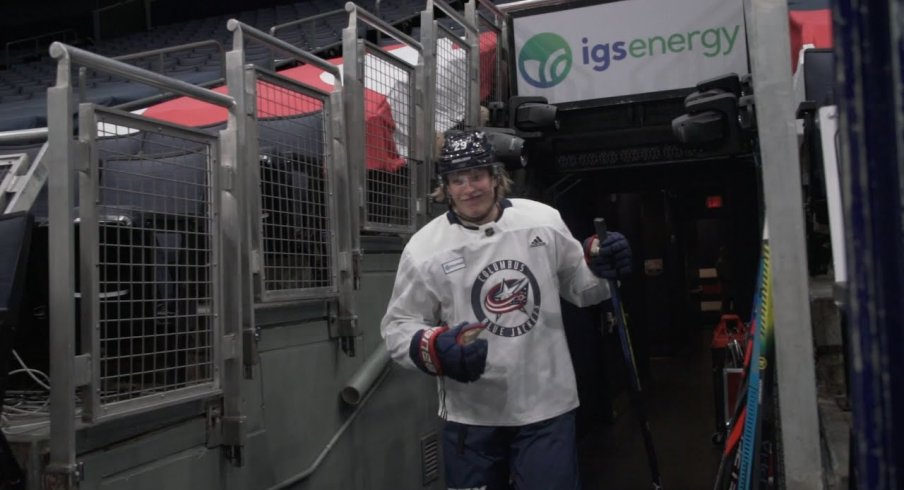 Patrik Laine takes the ice at Nationwide Arena ahead of his debut for the Columbus Blue Jackets.