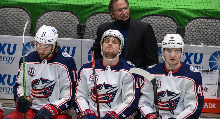 Columbus Blue Jackets head coach John Tortorella argues a call during the second period against the Dallas Stars at the American Airlines Center.