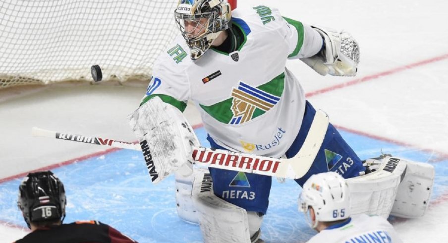 Blue Jackets goalie prospect Daniil Tarasov playing for Salavat Yulaev Ufa 