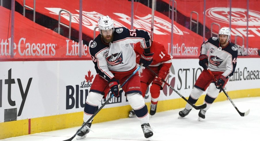 Columbus Blue Jackets defenseman David Savard (58) during the second period against the Detroit Red Wings at Little Caesars Arena.