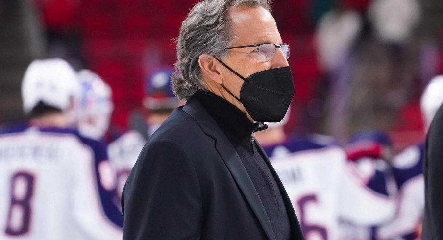 Mar 18, 2021; Raleigh, North Carolina, USA; Columbus Blue Jackets head coach John Tortorella walks off the ice after the game against the Carolina Hurricanes at PNC Arena.