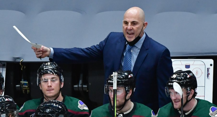 Arizona Coyotes head coach Rick Tocchet reacts during the second period against the Anaheim Ducks at Gila River Arena. 