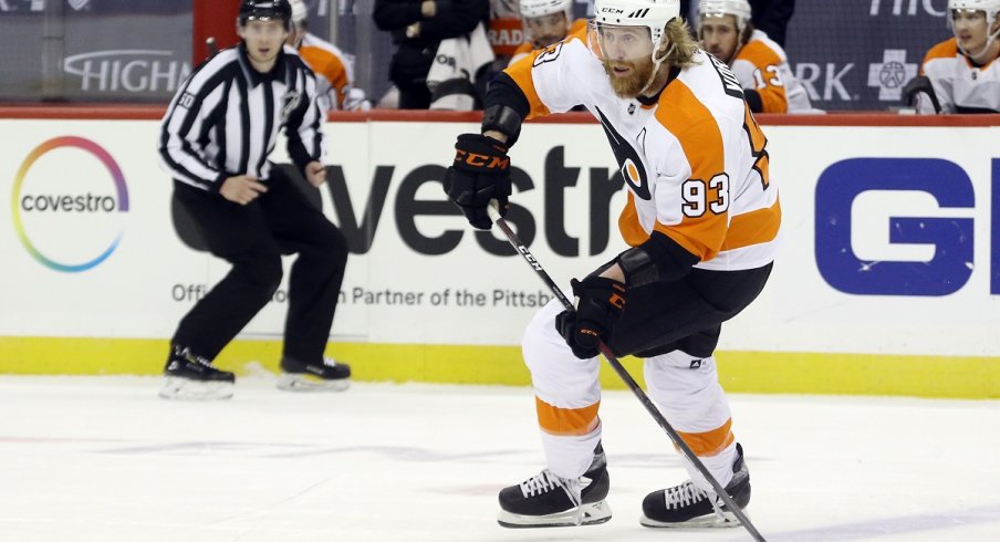 Jakub Voracek skates with the puck