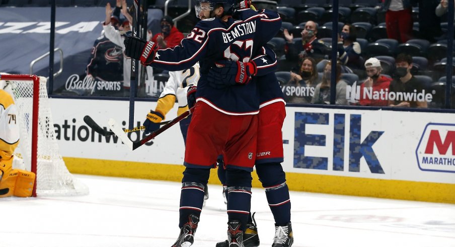 Emil Bemstrom celebrates a goal