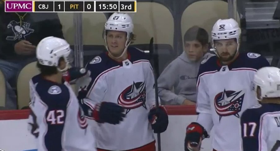 Adam Boqvist celebrates a goal in the preseason