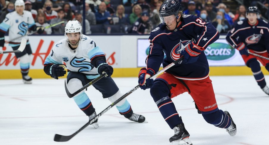 Patrik Laine was denied on a breakaway in the second period, but scored the game-winner in overtime for the Columbus Blue Jackets.