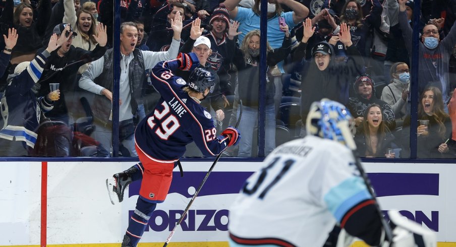 Patrik Laine scores in overtime against the Seattle Kraken