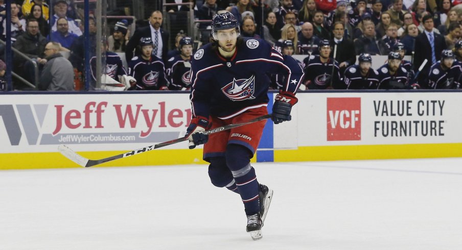 Jan 18, 2019; Columbus, OH, USA; Columbus Blue Jackets center Kevin Stenlund (11) against the Montreal Canadiens during the second period at Nationwide Arena.