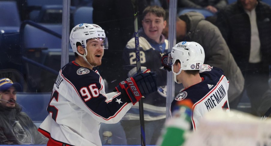 Jack Roslovic lit the lamp twice for the Columbus Blue Jackets in a 7-4 win over the Buffalo Sabres.