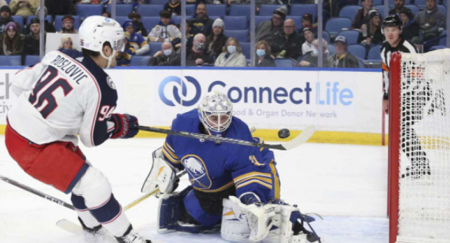 Jack Roslovic looked sharp Monday in Buffalo, scoring twice in the first and adding an assist in the second.