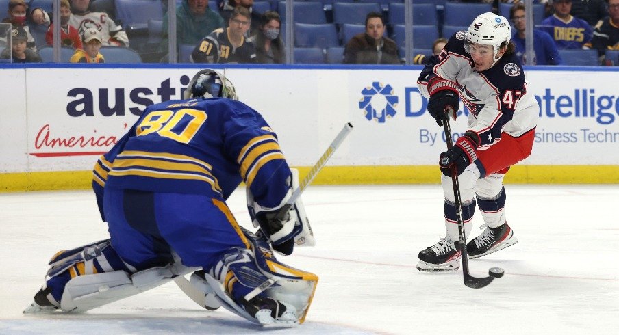 With key players in the COVID-19 protocol — and thus out of the lineup Monday — the short-handed Columbus Blue Jackets head north for the first half of a home-and-home with the Buffalo Sabres.