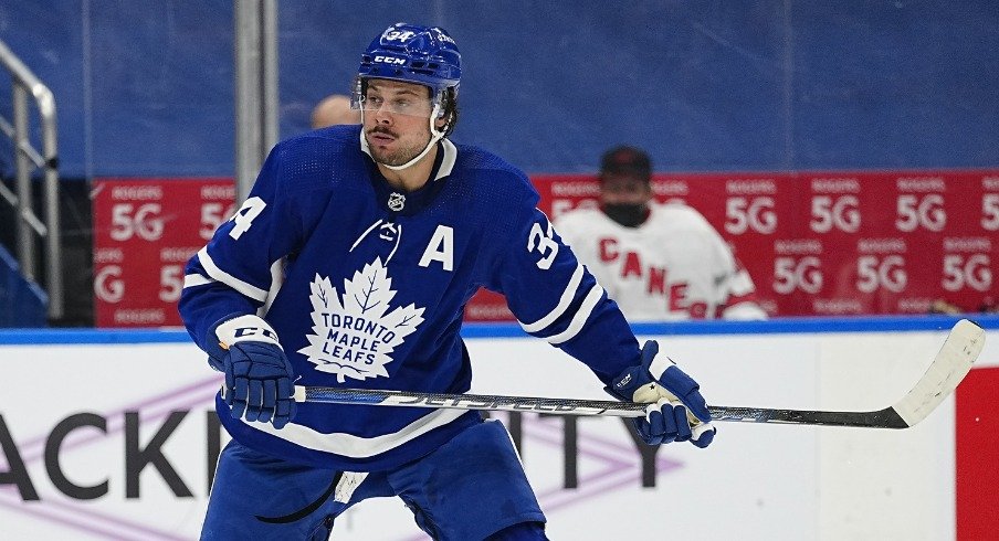 Auston Matthews of the Toronto Maple Leafs arrives at the