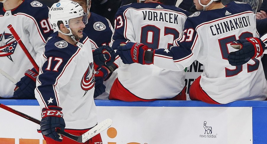 Justin Danforth celebrates a goal