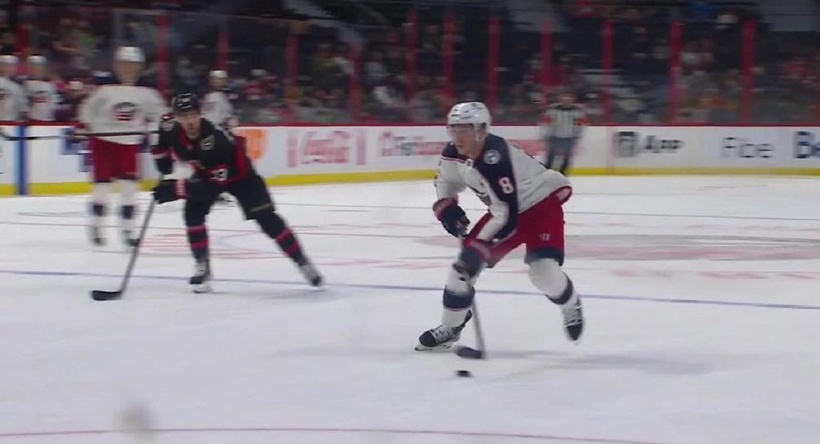 Zach Werenski skates against the Ottawa Senators