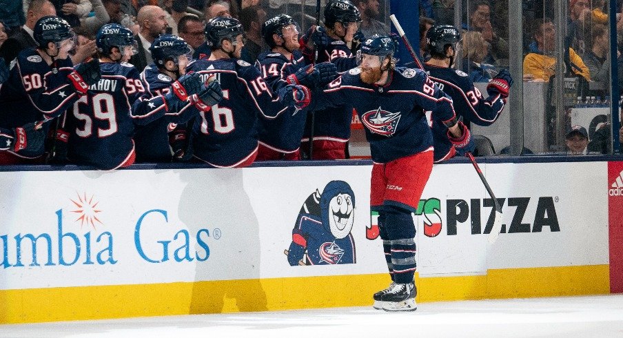 Columbus Blue Jackets right wing Jakub Voracek celebrates after a goal against the St. Louis Blues during the third period at Nationwide Arena.