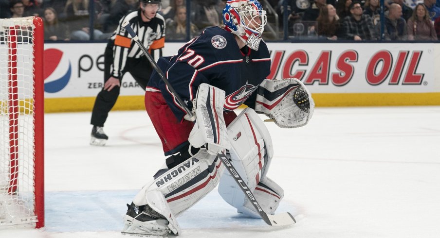 Joonas Korpisalo guards the net 