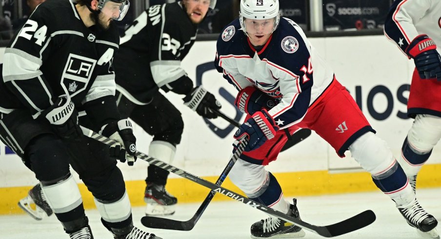 Gustav Nyquist skates against the Los Angeles Kings