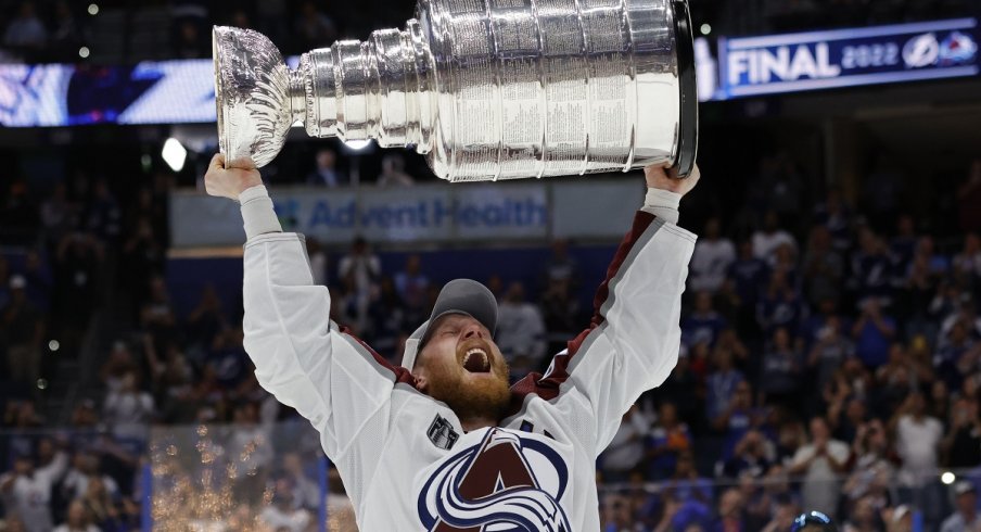 Colorado Avalanche captain Gabriel Landeskog celebrates with the Stanley Cup