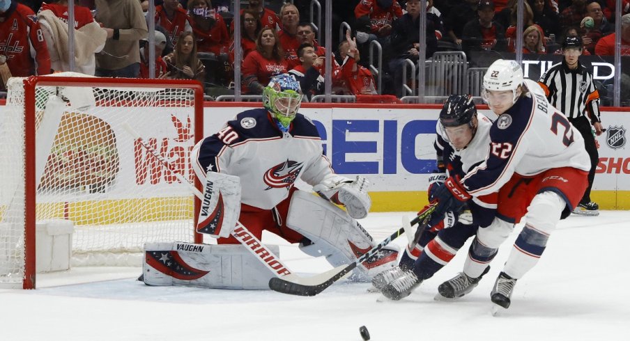 Daniil Tarasov tends the net against the Washington Capitals  