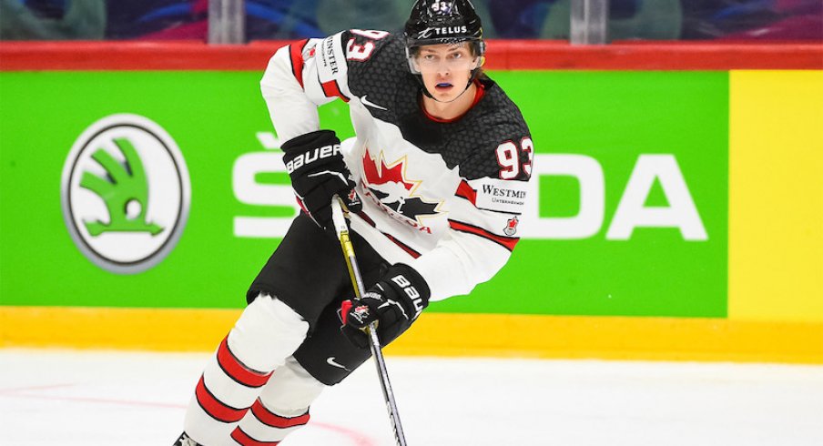 Kent Johnson of Team Canada during the 2022 IIHF World Junior Championships.