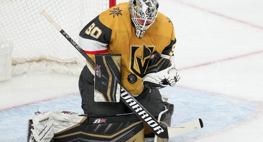 Vegas Golden Knights goaltender Robin Lehner makes a save