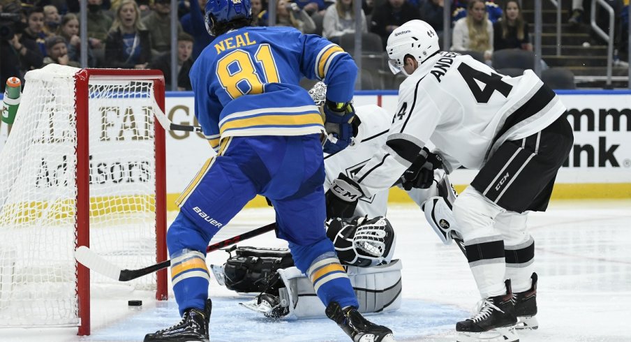 James Neal scores a goal against the Los Angeles Kings
