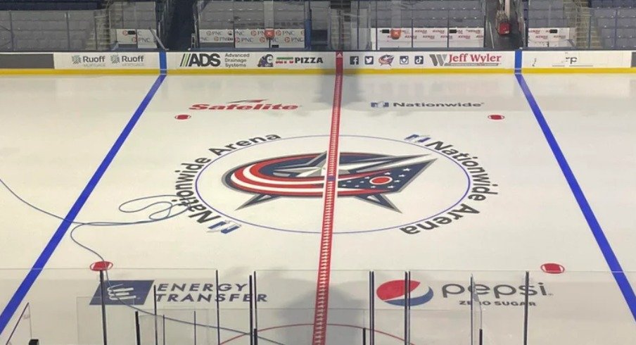 The red line down center ice had interrupted the word "Nationwide" for over a decade — but not anymore.