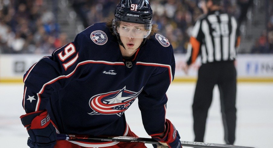 Kent Johnson was one of only a few bright spots for the Blue Jackets in Saturday's 6-3 loss to Pittsburgh.