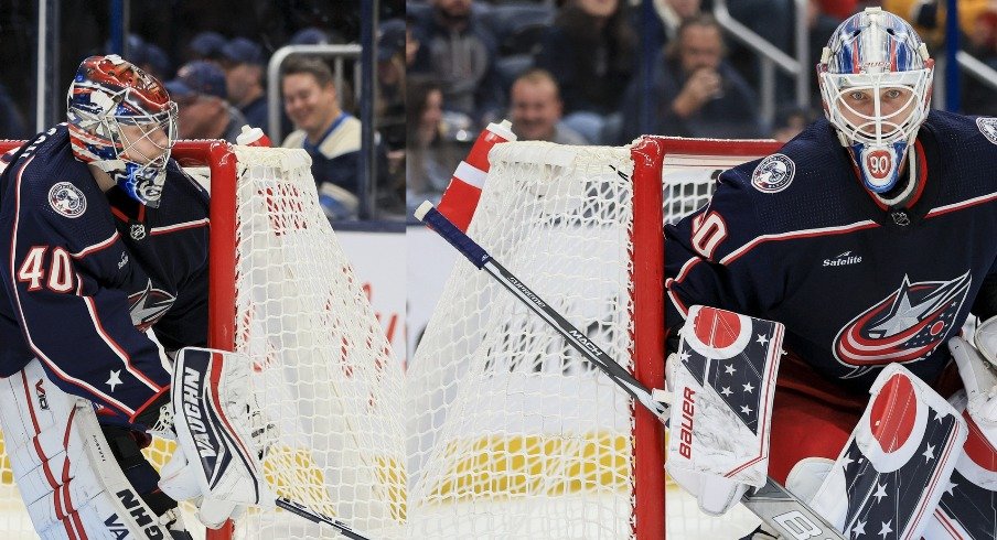 The goaltending duo of Daniil Tarasov (left) and Elvis Merzlikins (right) is getting little cloudy. 