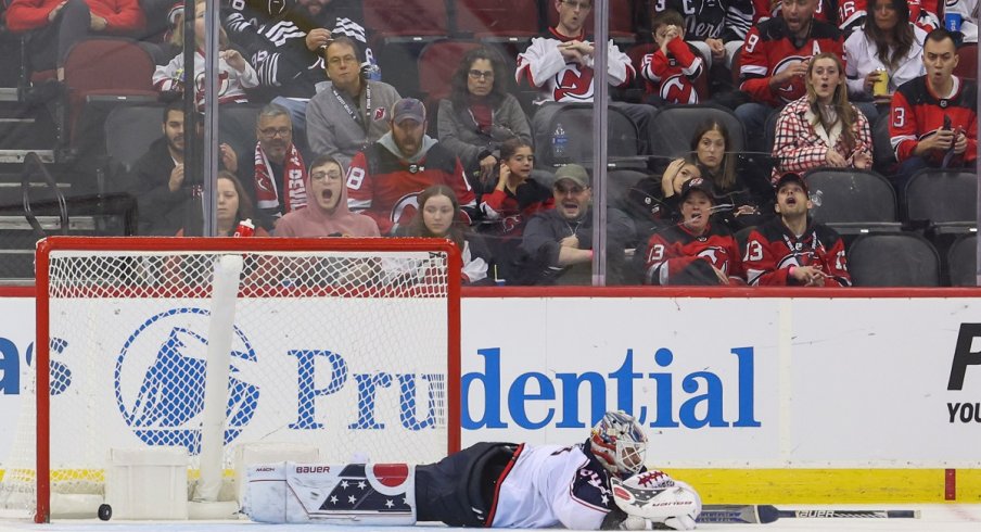 Columbus Blue Jackets goaltender Elvis Merzlikins after conceding a goal