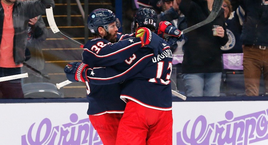 Columbus Blue Jackets center Boone Jenner celebrates a goal against the Philadelphia Flyers during the second period at Nationwide Arena.