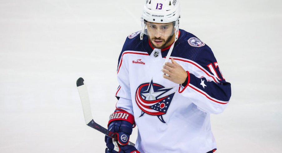 Columbus Blue Jackets' Johnny Gaudreau during the first period against the Calgary Flames at Scotiabank Saddledome.