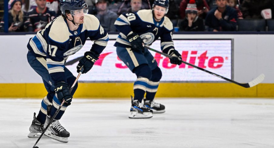 Columbus Blue Jackets' Marcus Bjork shoots the puck in the first period against the Florida Panthers at Nationwide Arena.