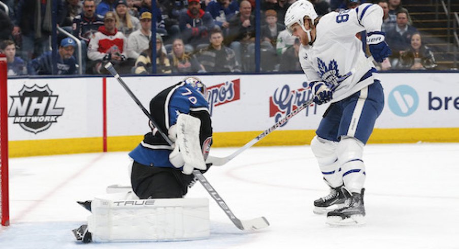 Joonas Koprisalo denies William Nylander on a breakaway.