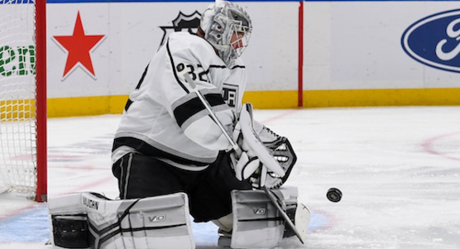 Jonathan Quick makes a save in the Kings vs. Islanders game.