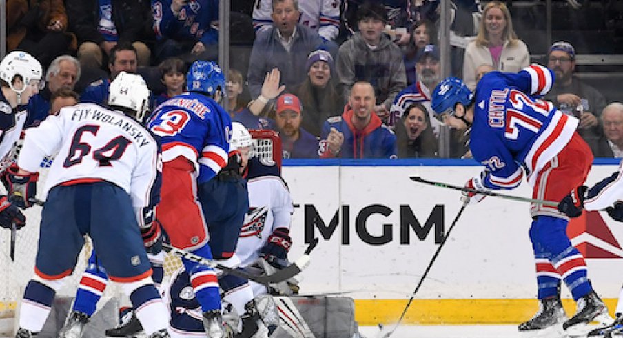 Filip Chytil scores in the Blue Jackets vs. Rangers game.