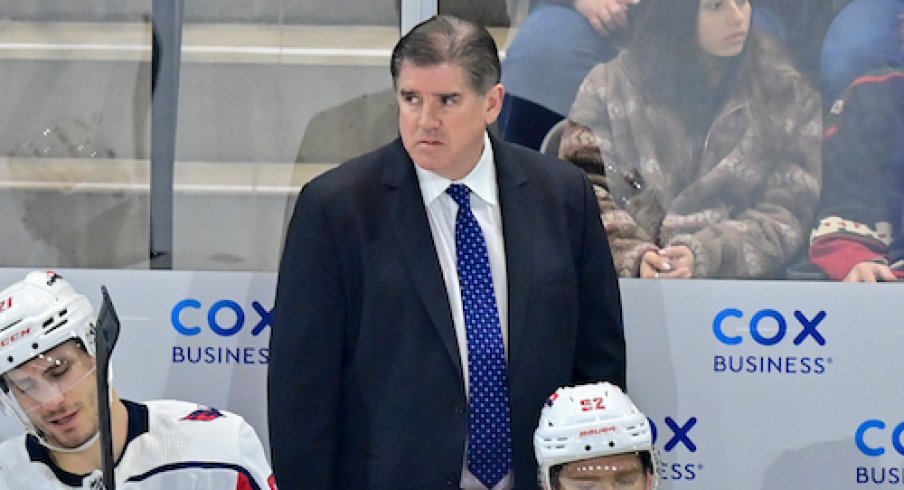 Washington Capitals head coach Peter Laviolette looks on in the second periodagainst the Arizona Coyotes at Mullett Arena.