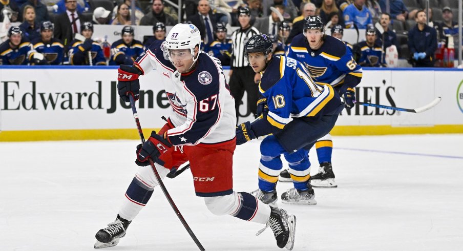 Columbus Blue Jackets forward prospect James Malatesta skates in a preseason game