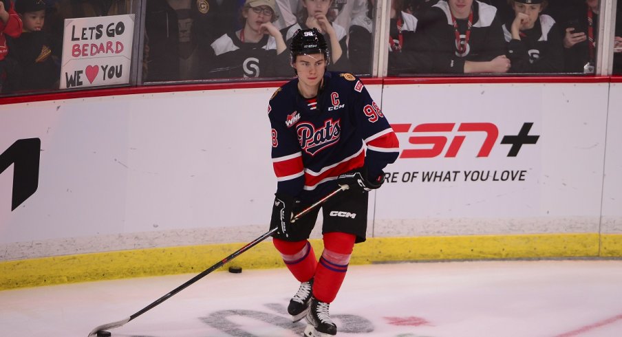 Connor Bedard warms up in the 2023 CHL Top Prospects Game