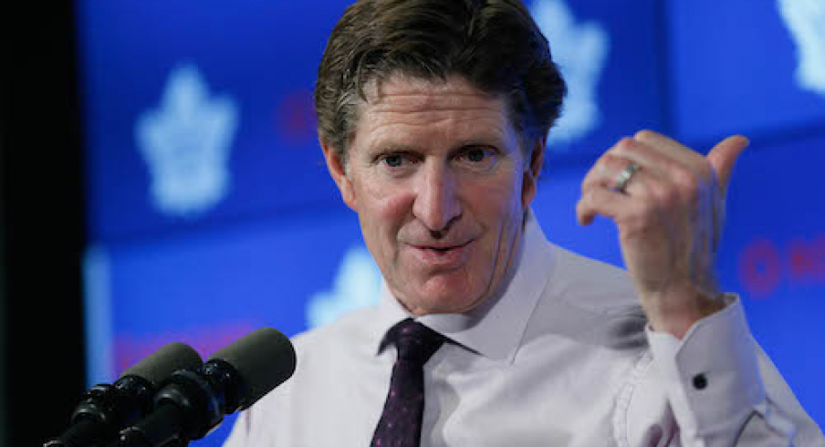 Toronto Maple Leafs head coach Mike Babcock talks to the media after a win over the Detroit Red Wings at Scotiabank Arena.