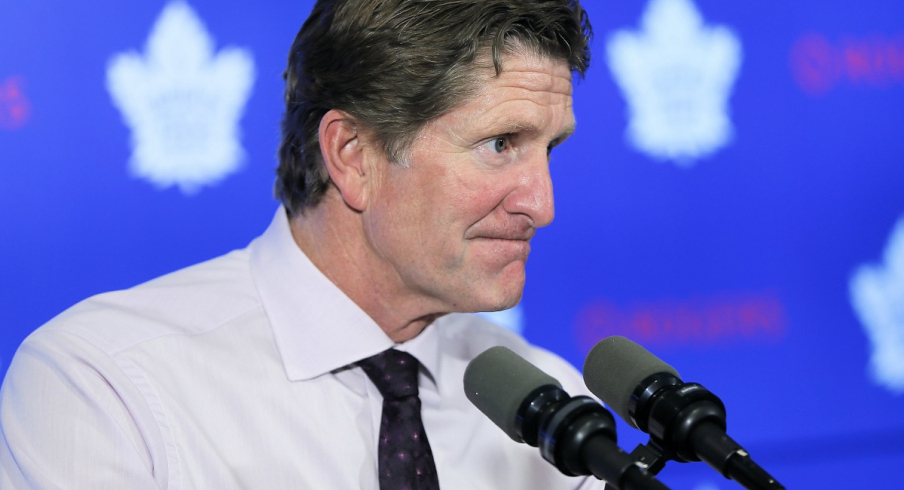 Then-Toronto Maple Leafs head coach Mike Babcock during a post game media conference