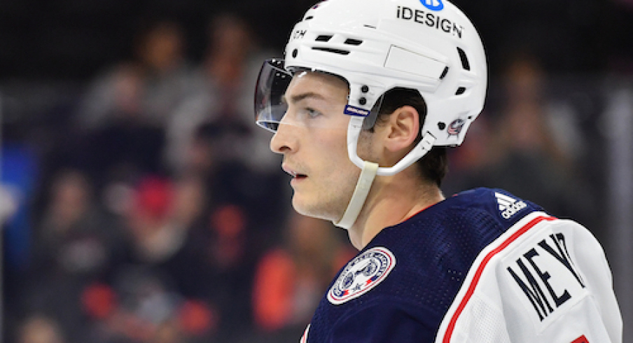 Columbus Blue Jackets right wing Carson Meyer (72) against the Philadelphia Flyers at Wells Fargo Center.