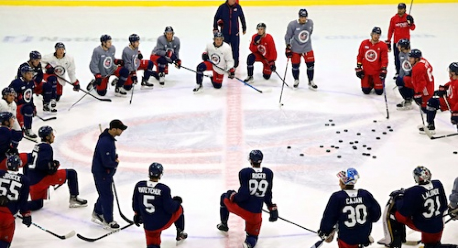 Blue Jackets prospects practice ahead of the NHL Prospect Tournament in Traverse City.