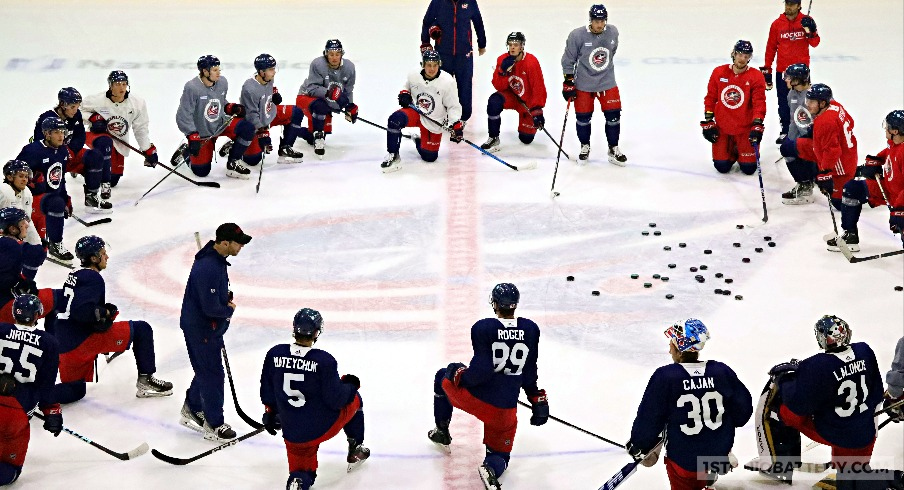 Blue Jackets prospects practice ahead of the NHL Prospect Tournament in Traverse City.