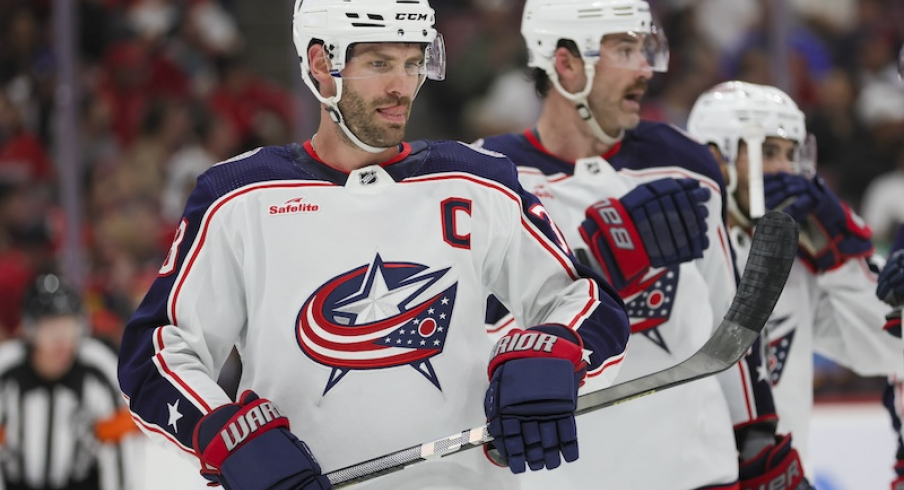 Columbus Blue Jackets' Boone Jenner looks on against the Florida Panthers during the second period at Amerant Bank Arena.